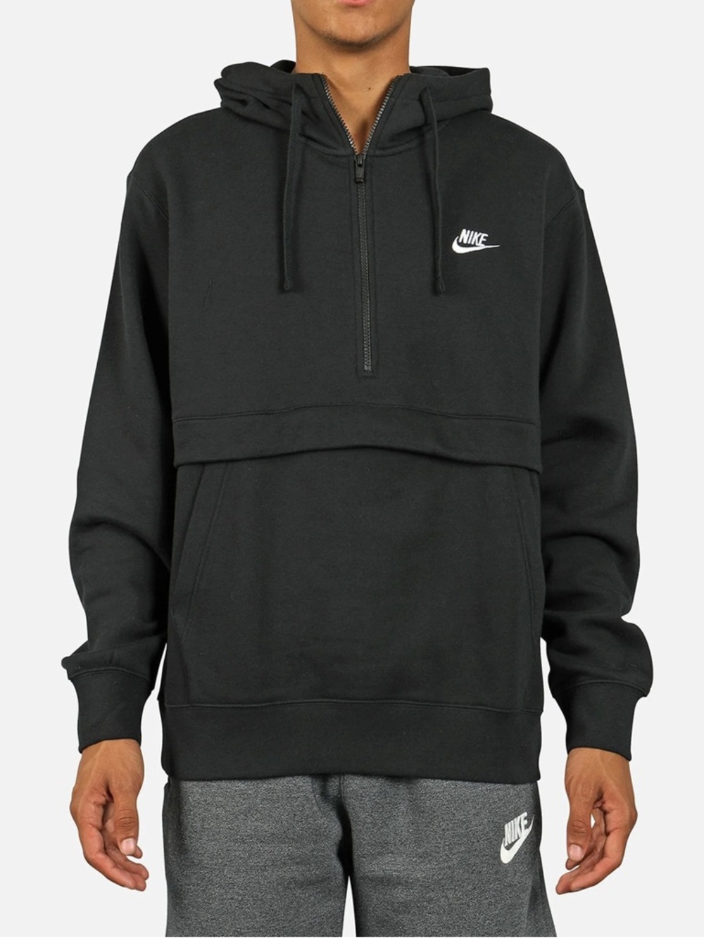 Nike Club Fleece 1/2 Zip Hoodie XL Mens Black Kangaroo Pocket Pullover